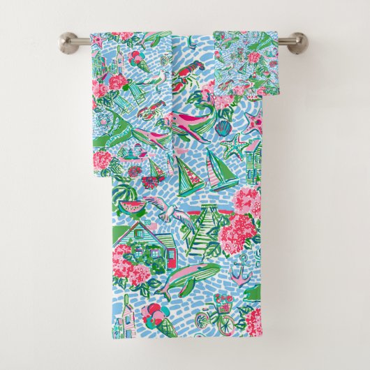 Nantucket Preppy Palm Beach Print Bad Handdoek (Insitu)