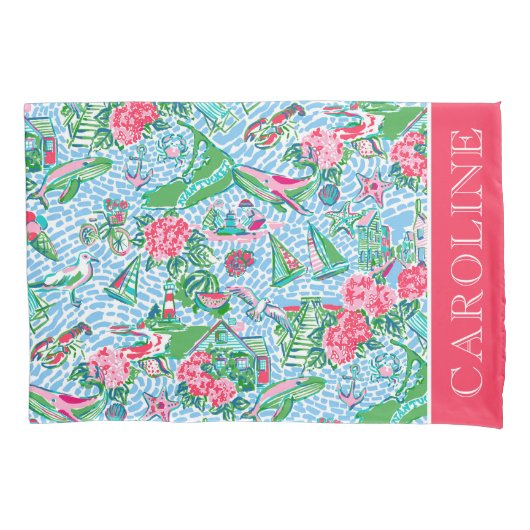 Nantucket Preppy Palm Beach Print gepersonaliseerd Kussensloop (Voorkant)
