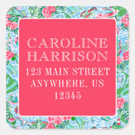 Nantucket Preppy Palm Beach Print Retouradres Vierkante Sticker