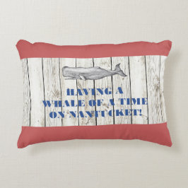 Nantucket Whale of a Time on Red Pillow Accent Kussen