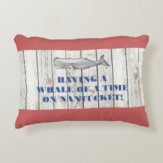 Nantucket Whale of a Time on Red Pillow Accent Kussen