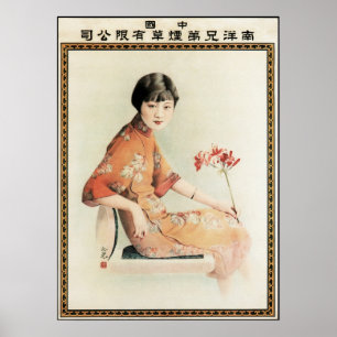 Nanyang Woman met bloemen oud Chinees Poster