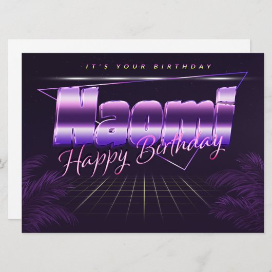 Naomi Nom Prénom lila retro Carte Anniversaire (Devant / Derrière)
