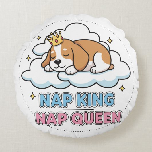 Nap King / Nap Queen Rond Kussen (Voorkant)
