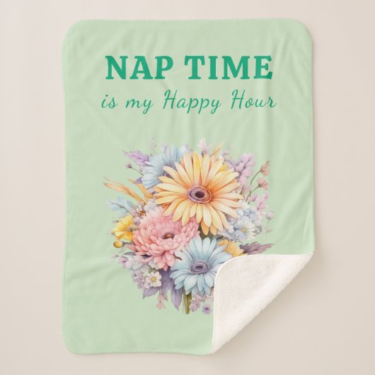 Nap time happy hour flowers green sherpa deken (Voorkant)