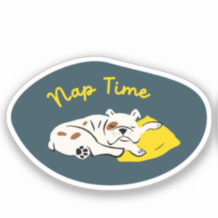 "Nap Time" slapen bulldog marine en gele retro Sticker