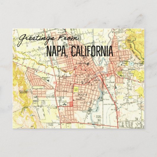 Napa CA Vintage Map 1944 Briefkaart (Voorkant)