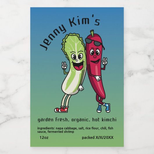 Napa en Pepper Pals Funny Cartoon Kimchi Voedselcontainer Etiket (Enkel label)