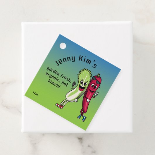 Napa en Pepper Pals Funny Cartoon Square Kimchi Bedankjes Labels (In situ)