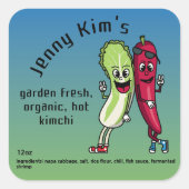Napa en Pepper Pals Funny Cartoon Square Kimchi Vierkante Sticker (Voorkant)