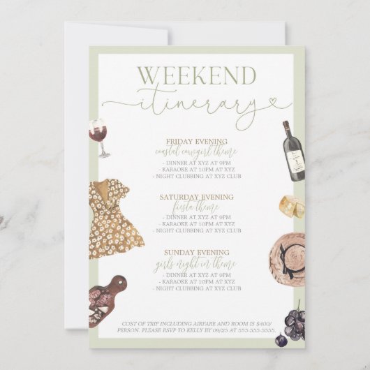 Napa Valley Bachelorette Invitation & Itinéraire (Dos)