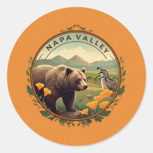 Napa Valley California Poppy Quail Beer Sinaasappe Ronde Sticker