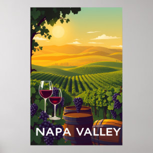 Napa Valley, Californië Wijn Reis Vintage Kunst Poster