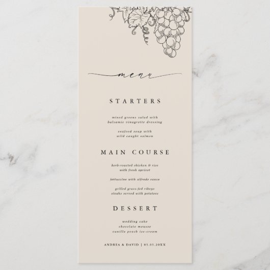 Napa Valley Vineyard Rustic Winery Wedding Menu (Devant)
