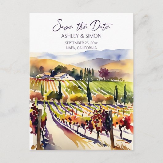 Napa Valley wijngaard waterverf opslaan van de dat Briefkaart (Voorkant)