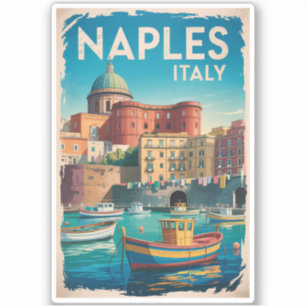 Napels Baai Italië Illustratie Reis Kunst Vintage Sticker