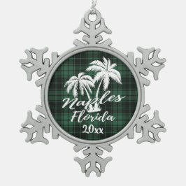 Napels Beach Florida Palm Green Pset Tin Sneeuwvlok Ornament