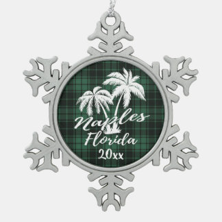 Napels Beach Florida Palm Green Pset Tin Sneeuwvlok Ornament