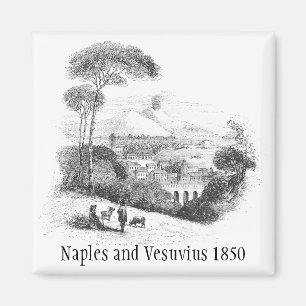 Napels en Vesuvius Volcano 1850 Magnet Magneet