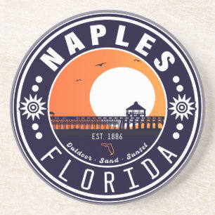 Napels Florida Beach Retro Sunset Pier 80s Zandsteen Onderzetter