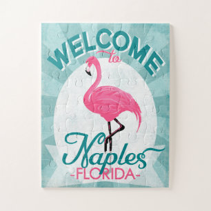 Napels Florida Pink Flamingo - Retro Trave Legpuzzel