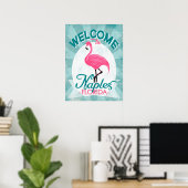 Napels Florida Pink Flamingo -  Retro Trave Poster (Thuiskantoor)