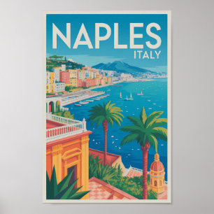 Napels Italië Illustratie Reis Kunst Vintage Poster