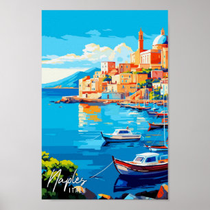 Napels Italië Kunst vintage reisillustratie Poster