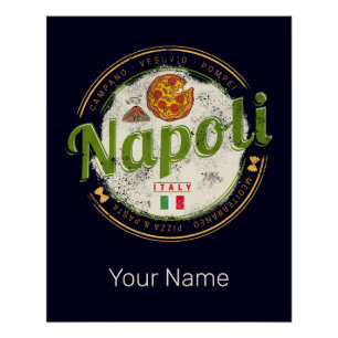 Napels Italië Retro Vesuvius en Pizza Vintage Perfect Poster