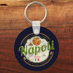 Napels Italië Retro Vesuvius en Pizza Vintage Sleutelhanger