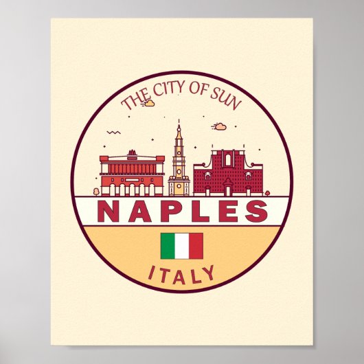 Napels Italië Skyline Embleem Poster (Voorkant)