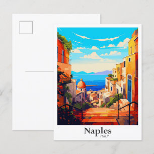Napels Italië Vintage Travel Portret Illustratie Briefkaart