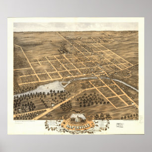 Naperville Illinois 1869 Antiek Panoramic Map Poster