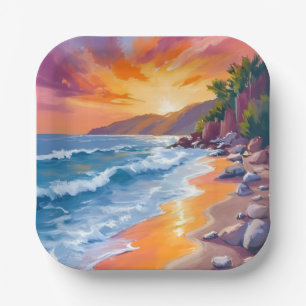 Napili Bay Zonsondergang Maui Hawaii Schilderij Papieren Bordje
