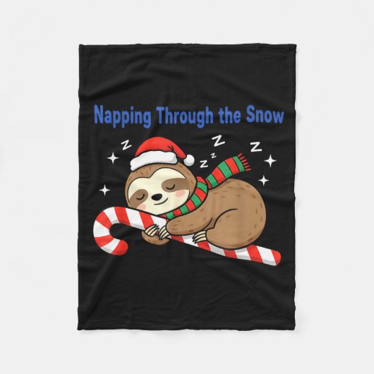 Napng Through The Snow Christmas Sloth Candy Cane Fleece Deken (Voorkant)