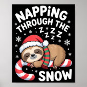 Napng Through The Snow Funny Sloth Candy Cane Xmas Poster (Voorkant)