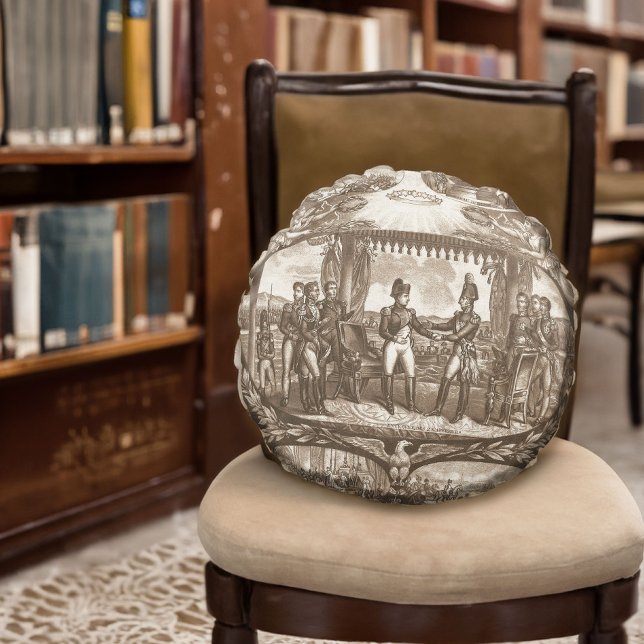 Napoleon Bonaparte en tsaar Alexander I Rond Kussen (Creator heeft geüpload)