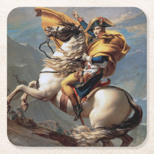 Napoleon Crossing the Alps, Jacques Louis David Vierkante Kartonnen Onderzetter