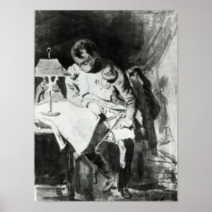 Napoleon die zijn kaarten bestudeert door lampligh poster
