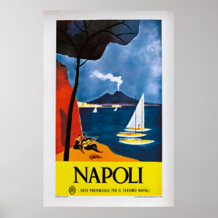 Napoli par Mario Puppo Affiche de voyage vintage