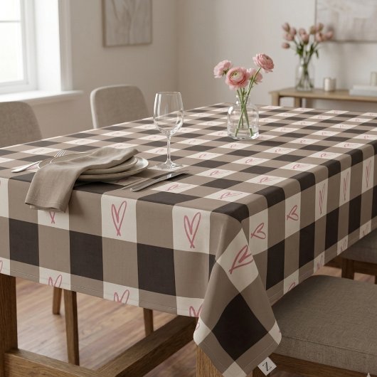 Nappe à carreaux gingham cœur marron Cocoa