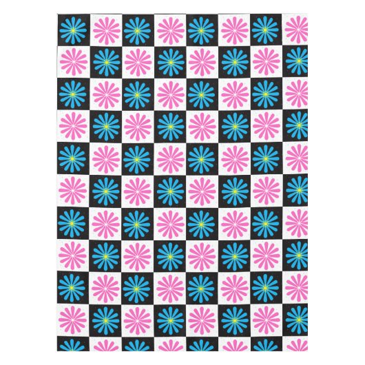 Nappe à damiers Aster bleu rose Floral Abstrait (Devant)