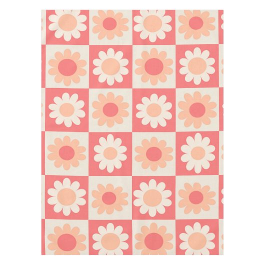 Nappe à damiers Super Peach Fuzz Retro Flowers Motif (Devant)