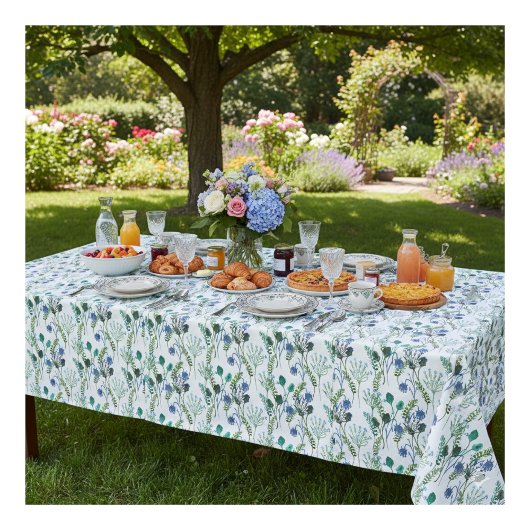 Nappe à fleurs sauvages aquarelle bleu vert
