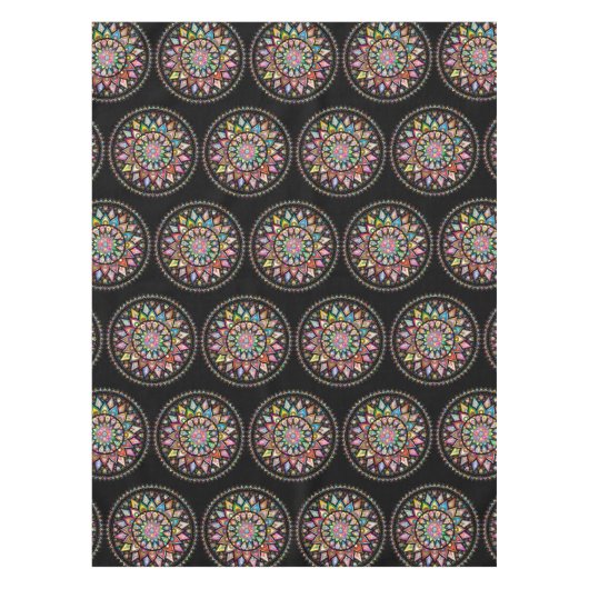 Nappe à motif indien mandala arc-en-ciel noir (Devant)