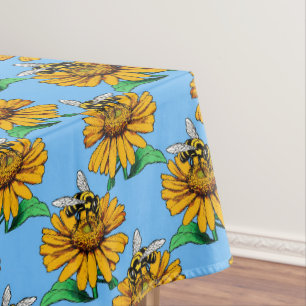 Nappe Abeille sur motif de fleur de tournesol bleu