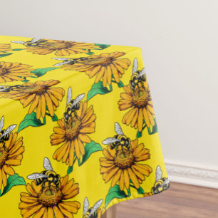 Nappe Abeille sur motif de fleur de tournesol jaune