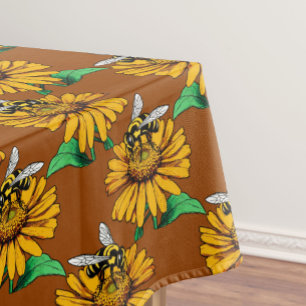 Nappe Abeille sur motif de fleur de tournesol marron
