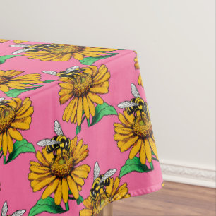 Nappe Abeille sur motif de fleur de tournesol rose