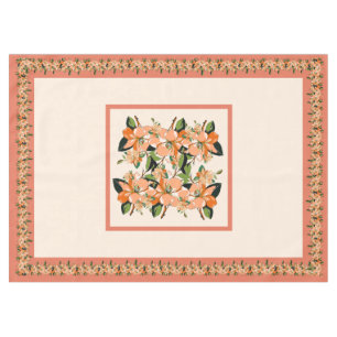 Nappe Abricot Azalée sur Crème 152 cm x 214 cm